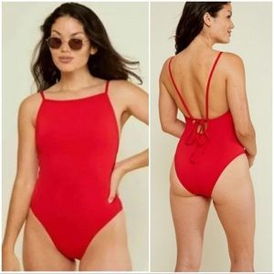 Andie Swim Paloma High Neck One Piece Swimsuit in Size Large Long Torso